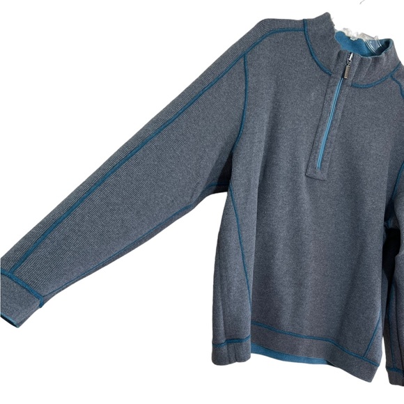 Tommy Bahama men’s reversible blue & grey ribbed quarter zip pullover sweater XL - Picture 10 of 16